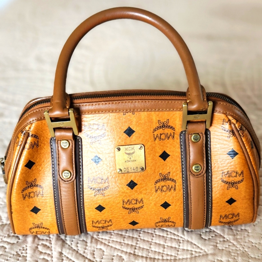 MCM Visetos Leather Boston Bag